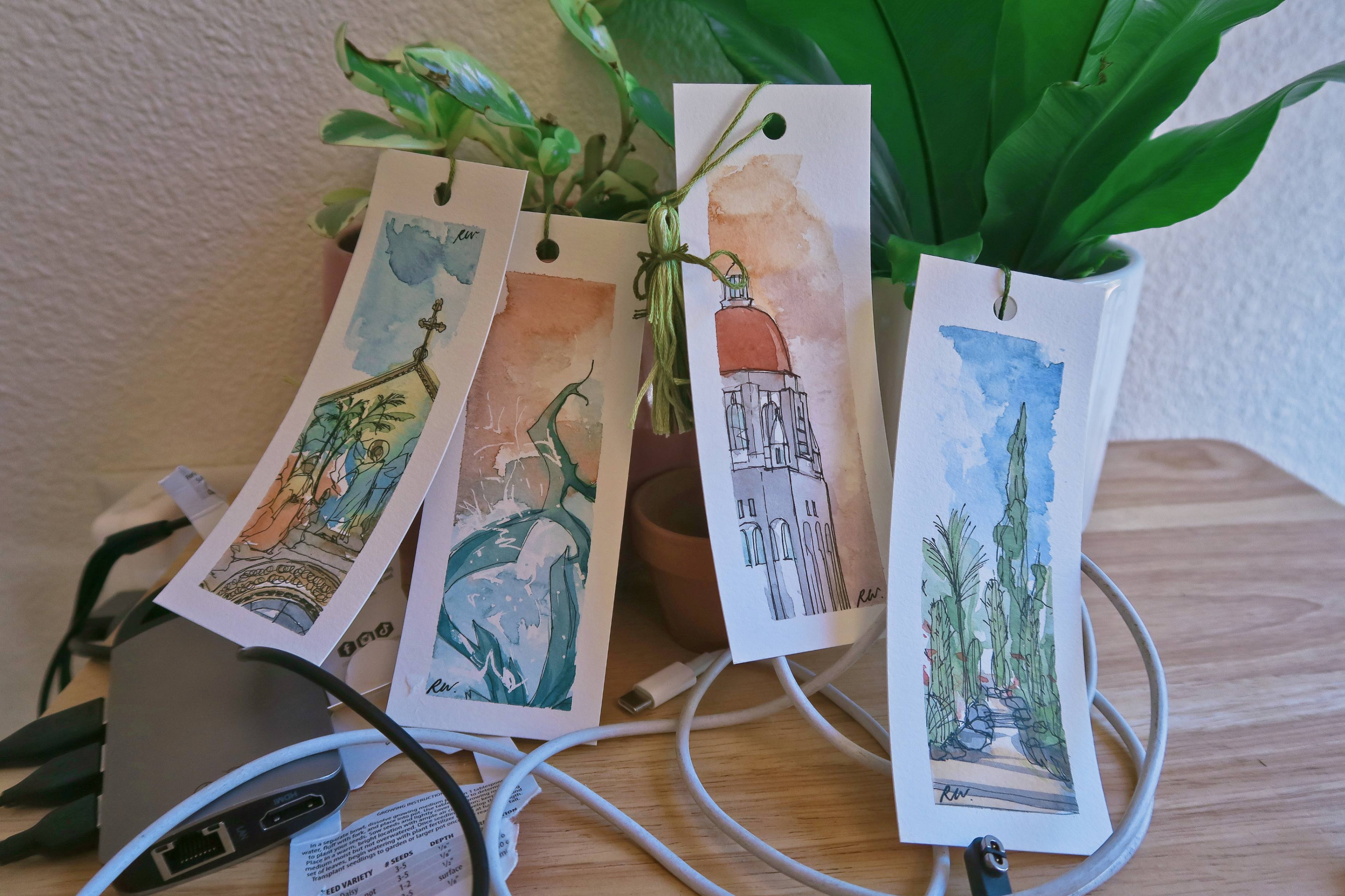 Assorted bookmarks featuring places on campus